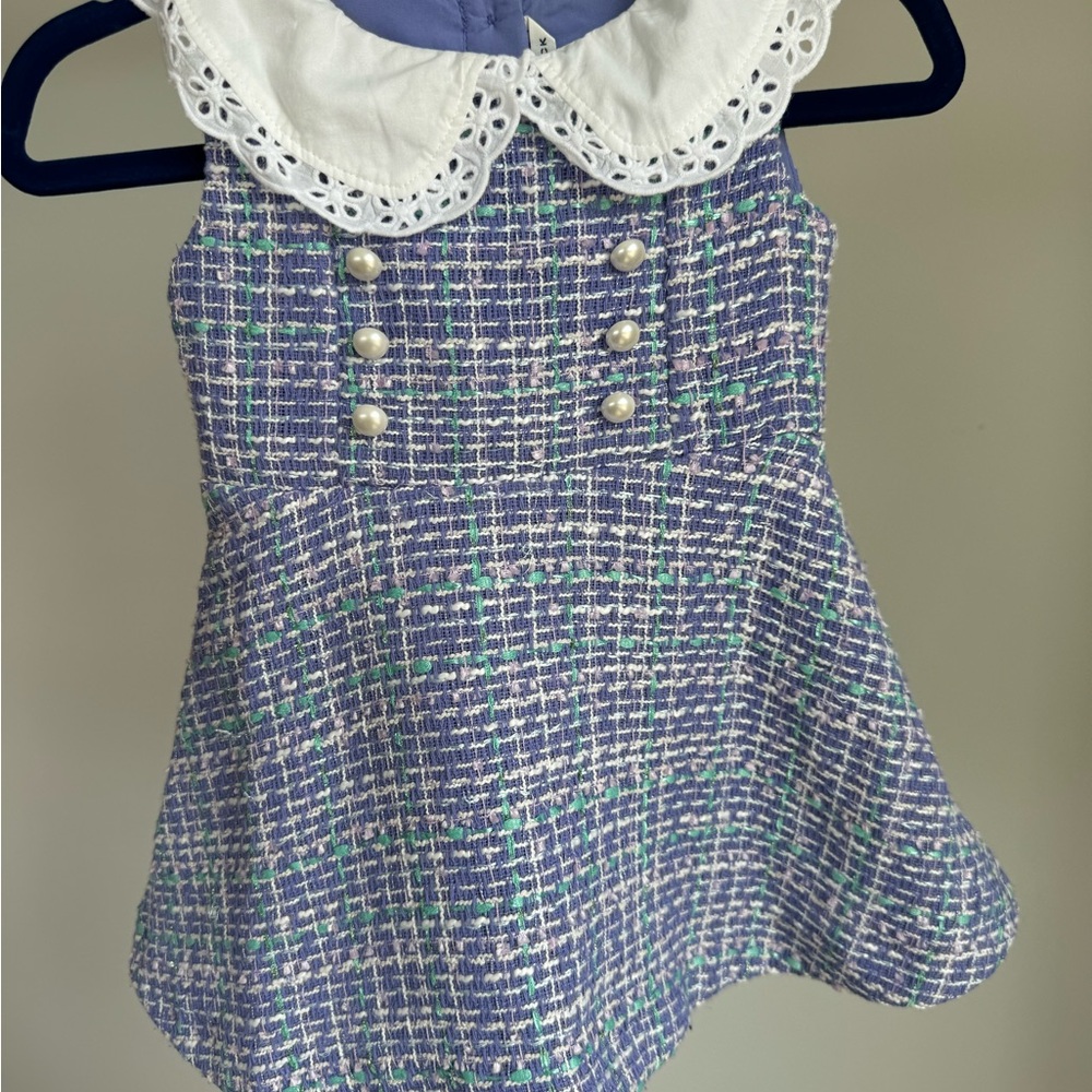 Janie and Jack Chic Purple and White Tweed Dress with Pearl Accents